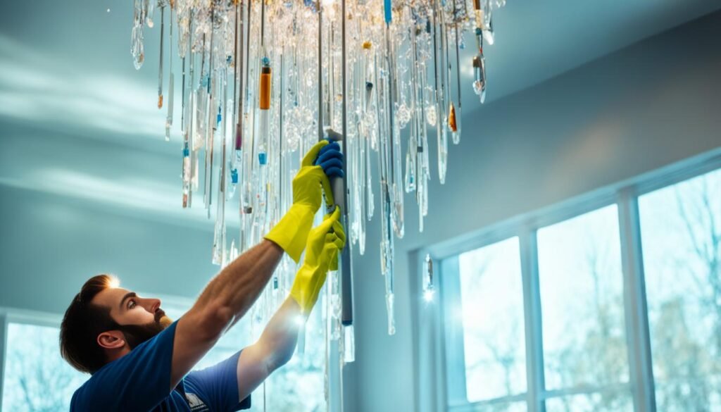 how to clean chandeliers on high ceiling