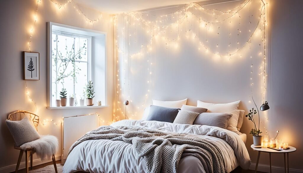 hanging fairy lights in bedroom